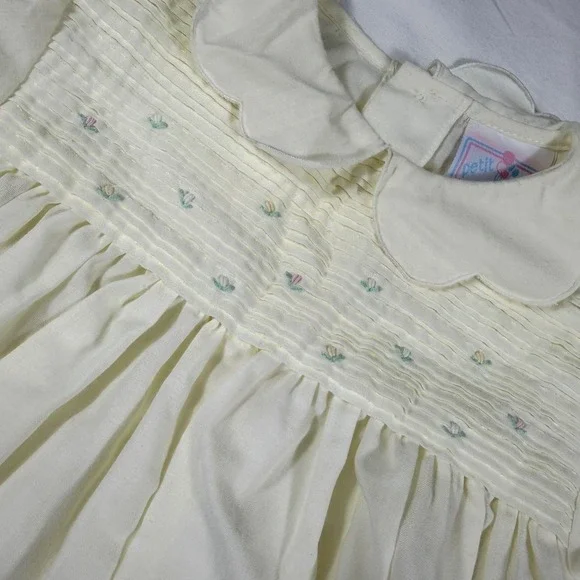 Petit Ami Bubble Romper Girls 6M Vintage Yellow Smocked Floral Embroidered - Picture 2 of 11